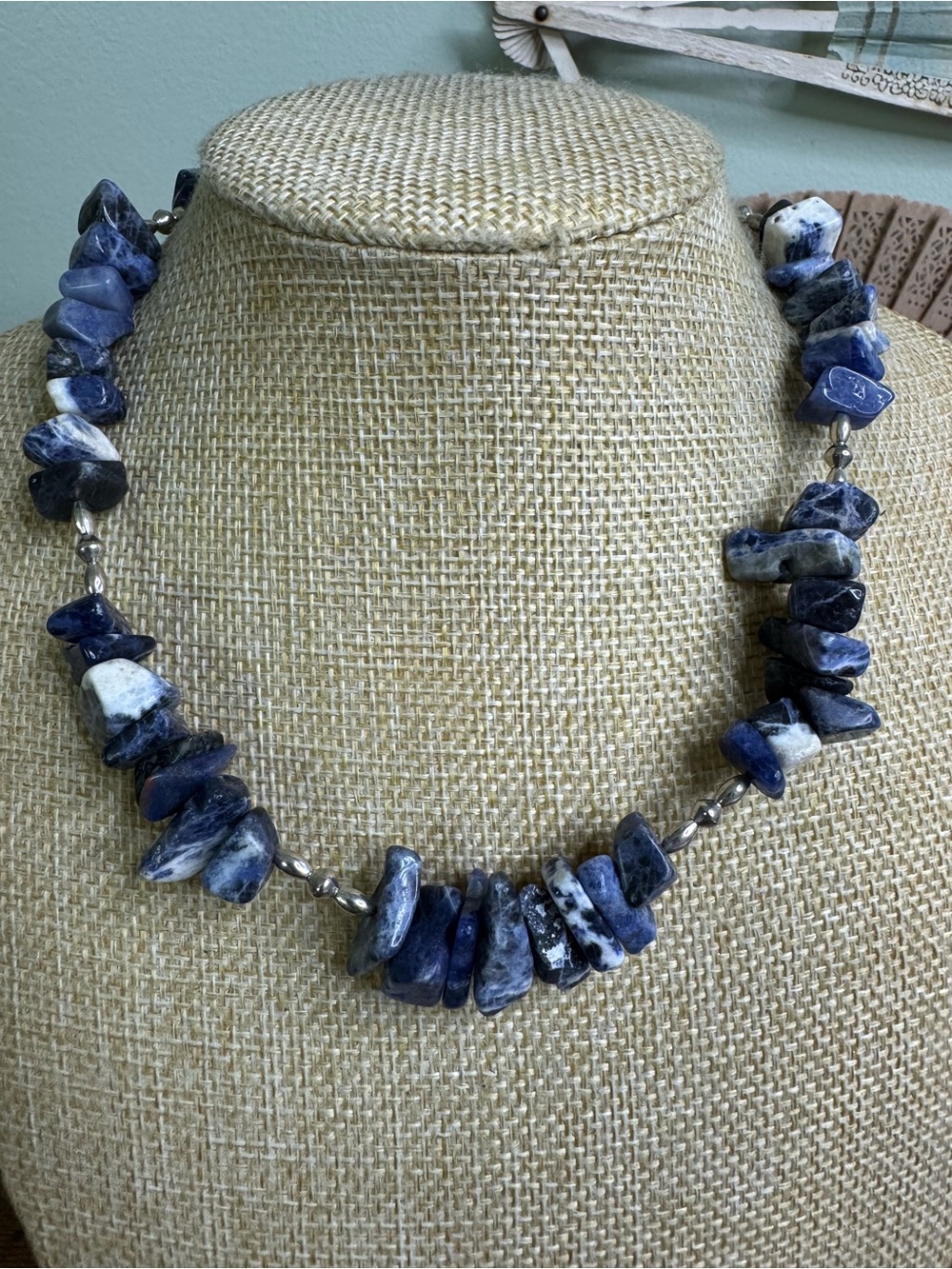 Hand Crafted Navy & White Sodalite Chip Necklace